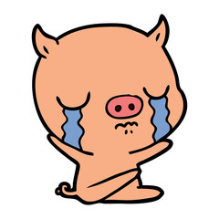 cartoon sitting pig crying