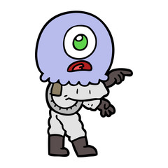 Fototapeta premium cartoon cyclops alien spaceman pointing