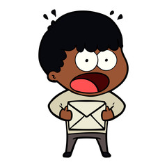 cartoon shocked man holding envelope