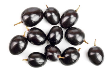 Dark grapes isolated on white background, top view. Flat lay