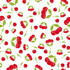 Cherry seamless pattern. Vector texture for textile, wrapping, wallpapers and other surfaces. Flat vector.
