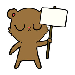 peaceful cartoon bear cub with protest sign