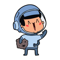 Obraz premium happy cartoon astronaut with moon rock