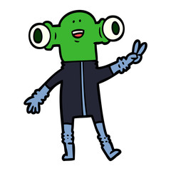 friendly cartoon alien giving peace sign