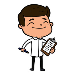 happy cartoon man taking survey