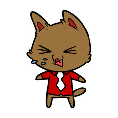 cartoon cat wearing shirt hissing