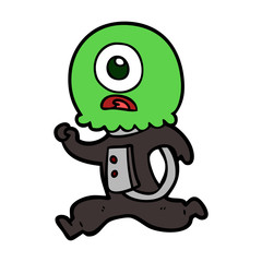 cartoon cyclops alien spaceman running