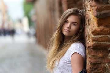 Portrait of young beautiful blonde woman