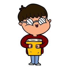 cartoon boy wearing spectacles carrying book