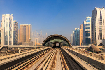 Fototapeta na wymiar View of the Dubai Metro Red Line. 