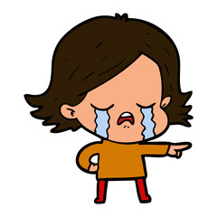 cartoon girl crying and pointing