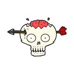 cartoon skull with arrow through brain
