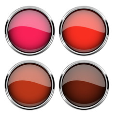 Collection of red glass buttons with chrome frame