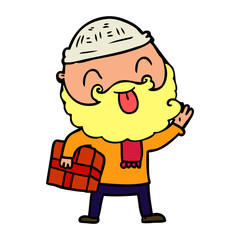 man with beard carrying christmas present