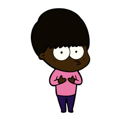 nervous cartoon boy