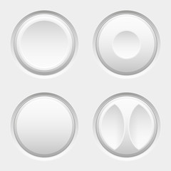 White web buttons. Round icons. Active, normal, pushed, turn