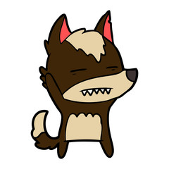 cartoon wolf waving showing teeth