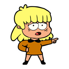 cartoon tired woman pointing