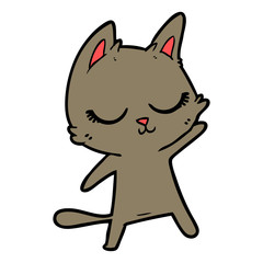 calm cartoon cat waving