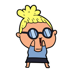 cartoon shy woman wearing spectacles