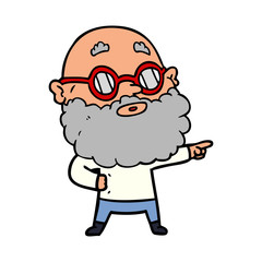 cartoon curious man with beard and glasses