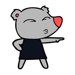 cartoon whistling bear in dress