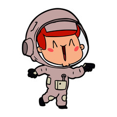 happy cartoon astronaut pointing