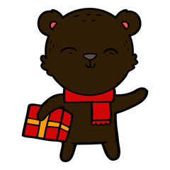 happy cartoon bear with present
