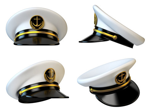 Navy cap, ship officer, admiral, sailor, naval captain hat various views 3d rendering