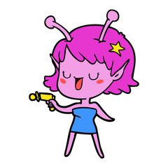 happy alien girl cartoon