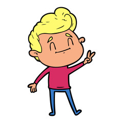 happy cartoon man giving a peace sign