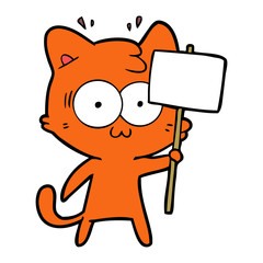 cartoon surprised cat waving sign