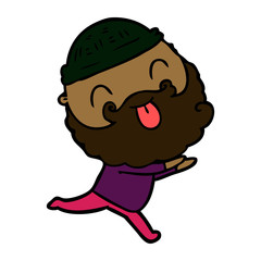 Obraz premium running man with beard sticking out tongue