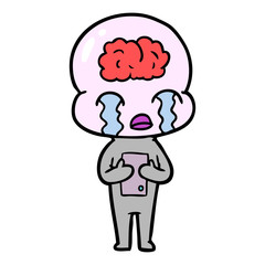 Fototapeta premium cartoon big brain alien crying
