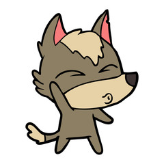 cartoon waving wolf whistling
