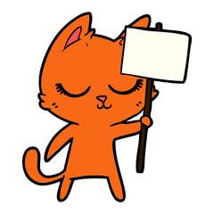 calm cartoon cat with placard