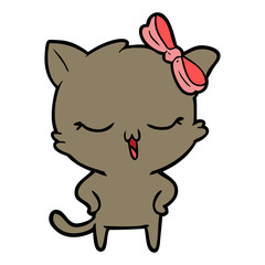 cartoon cat with bow on head and hands on hips