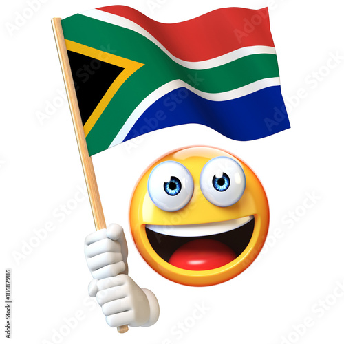 "Emoji holding South African flag, emoticon waving national flag of