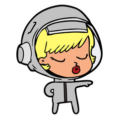 Obraz premium cartoon pretty astronaut girl pointing the way