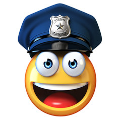 Policeman emoji isolated on white background, cop emoticon 3d rendering