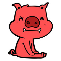 angry cartoon pig sitting