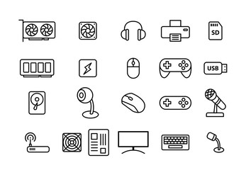 Set of Computers and Accessories in linear style