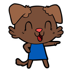 laughing cartoon dog in dress