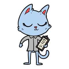 calm cartoon cat with clipboard