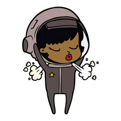 cartoon pretty astronaut girl taking off helmet
