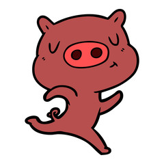 Fototapeta premium cartoon content pig running