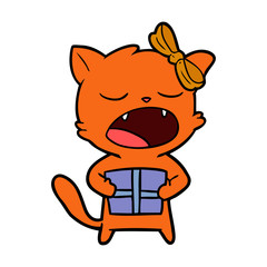 cartoon cat with christmas present