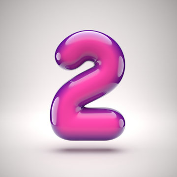 Round pink glossy font 3d rendering number 2