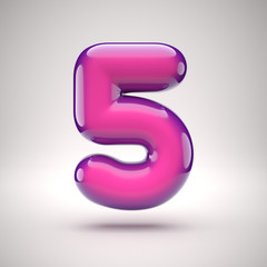 Naklejka premium Round pink glossy font 3d rendering number 5