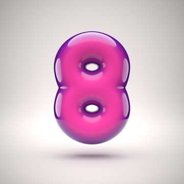 Round pink glossy font 3d rendering number 8
